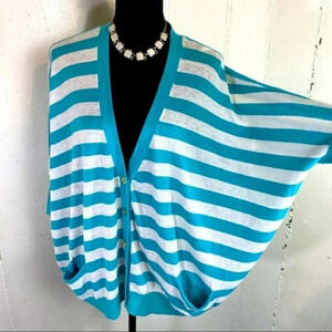 Michael‎ Michael Kors S oversized teal/white color block stripe dolman cardigan